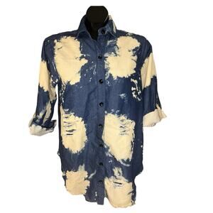 Thrill Jeans Bleached Distressed Denim Button-Up Shirt Medium